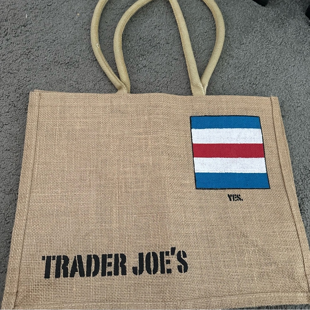 Trader Joe’s BURLAP Nautical Flag “C Charlie" Jute Tote Bag RARE Retired